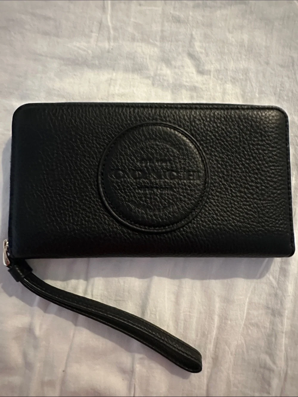Coach Black Pebbled Leather Zip-Around Wristlet